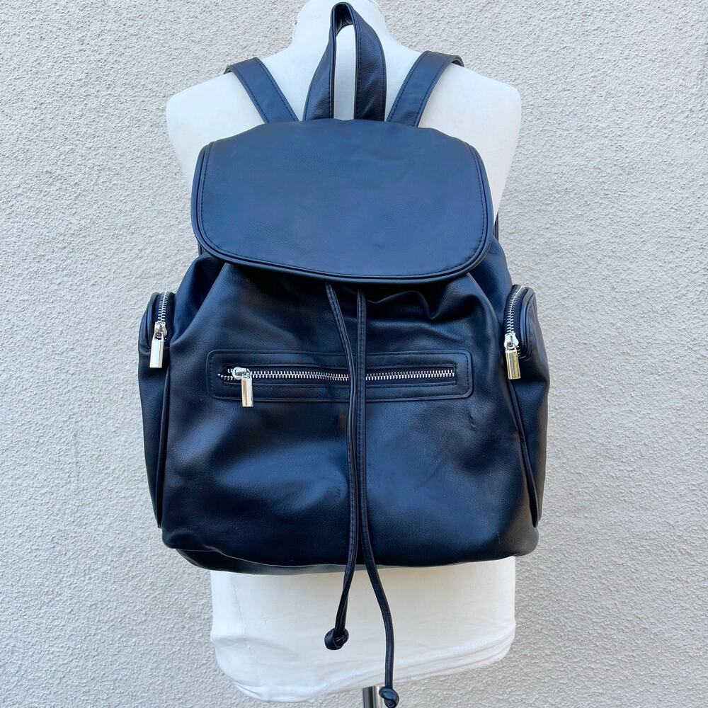 Wild Fable Target Black Faux Leather Backpack Drawstring Flap Closure